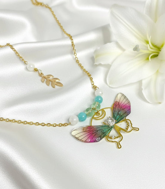 Collier envol de fée, au choix; amazonite, fluorite, pierre de lune arc en ciel - Secret de Cristaux