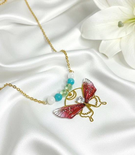 Collier envol de fée, au choix; amazonite, fluorite, pierre de lune arc en ciel - Secret de Cristaux