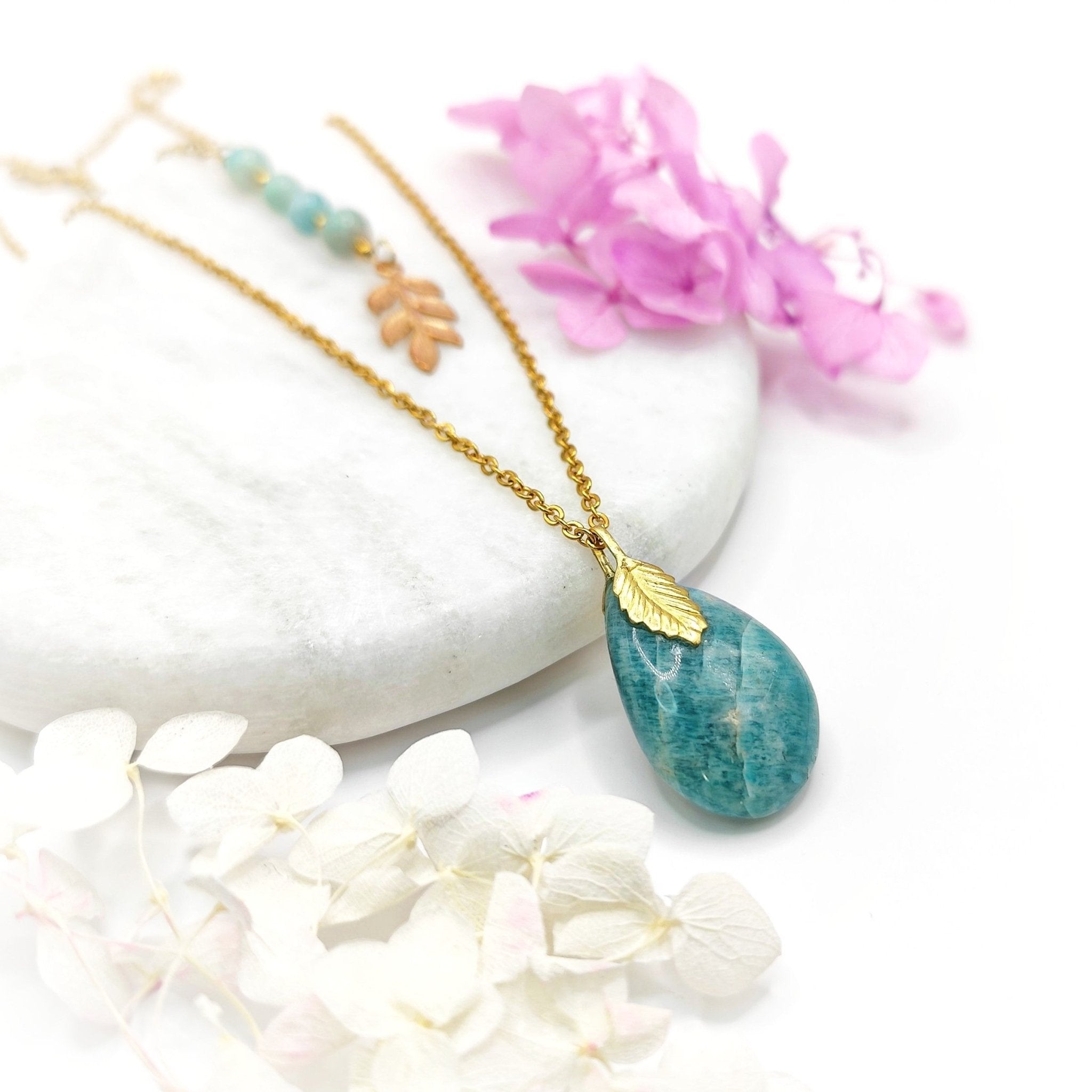 Collier doré en Amazonite, au choix - Secret de Cristaux