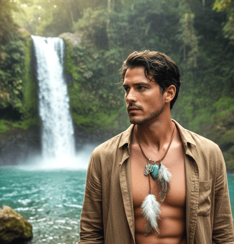 Collier Loup garou en cuir et amazonite - Secret de Cristaux