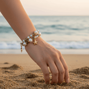 Collier 2 en 1 Éclat d’Écume en perles d'howlite, d'eau douce, et étoiles de mer. - Secret de Cristaux