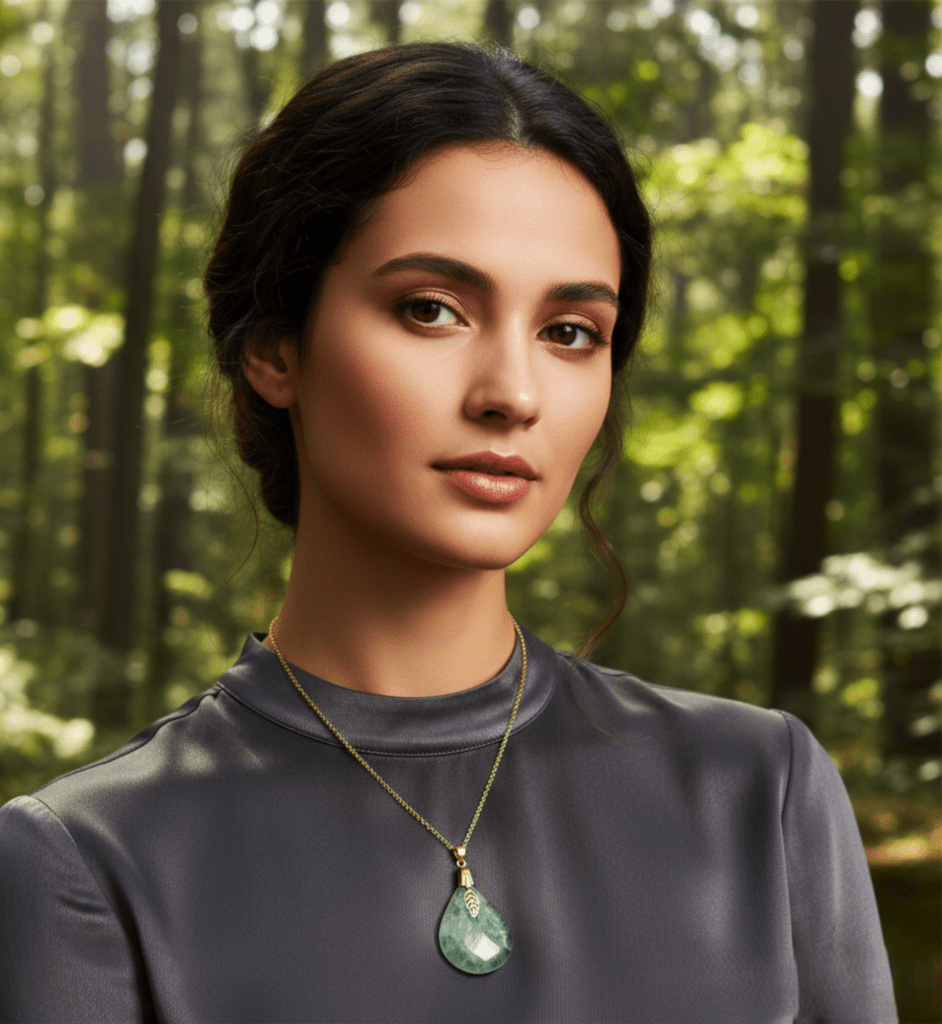 Collier doré en fluorite verte sur chaine - Secret de Cristaux