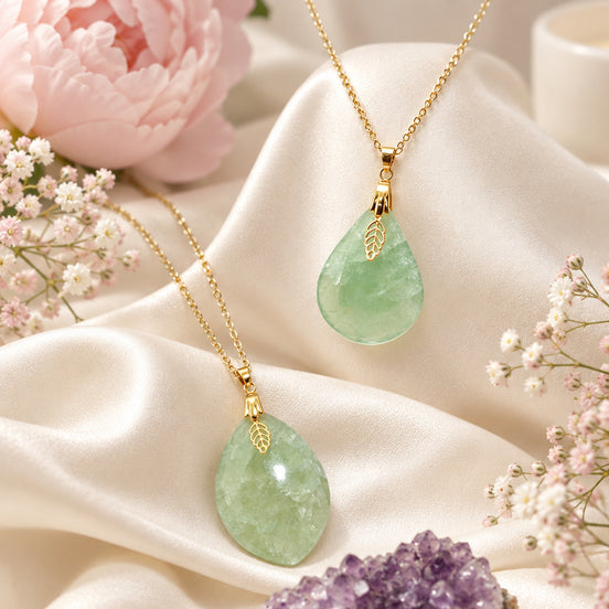 Collier doré fluorite verte chaine 