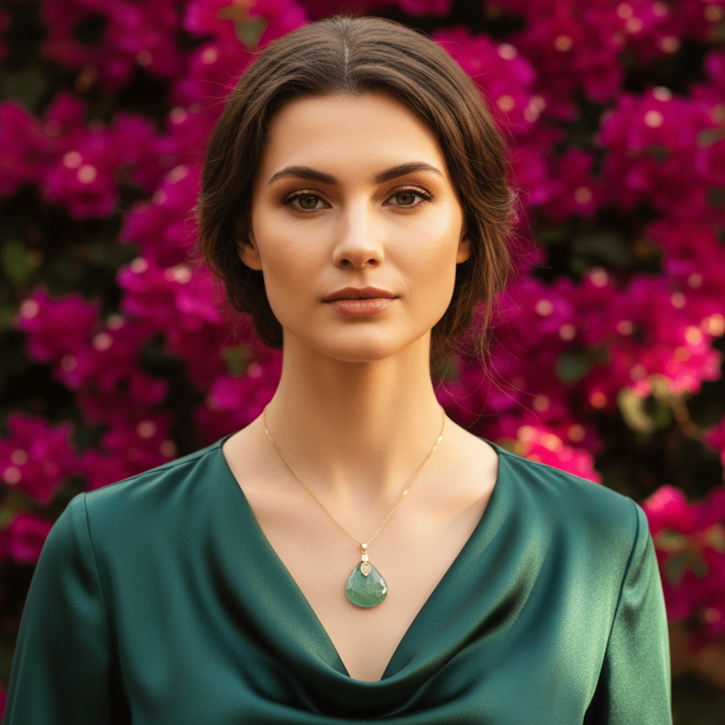 Collier doré en fluorite verte sur chaine - Secret de Cristaux