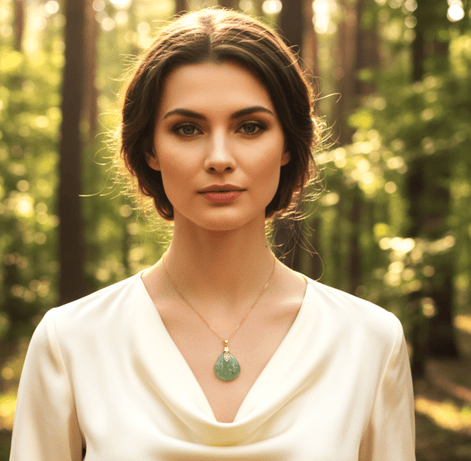 Collier doré en fluorite verte sur chaine - Secret de Cristaux