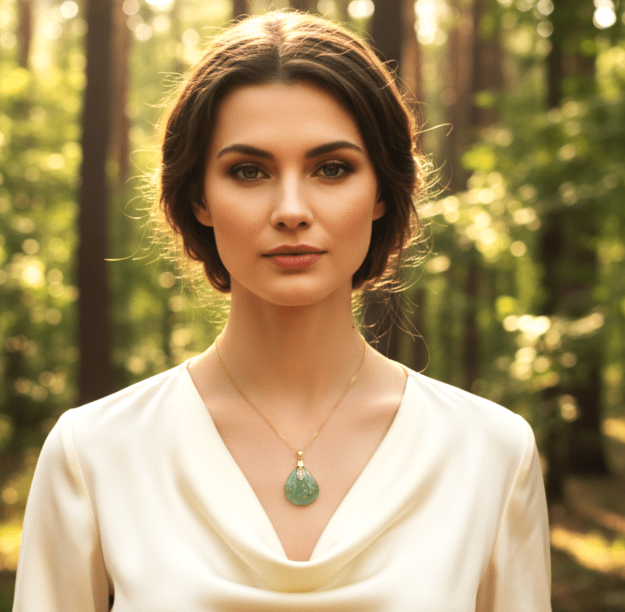 Collier doré en fluorite verte sur chaine - Secret de Cristaux