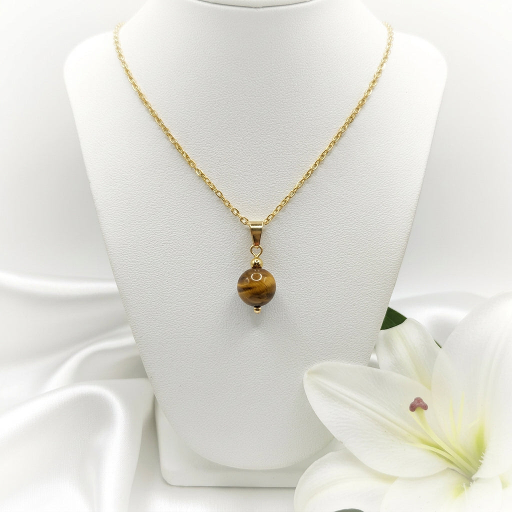 Collier et sa Perle de pierre Naturelle oeil de tigre