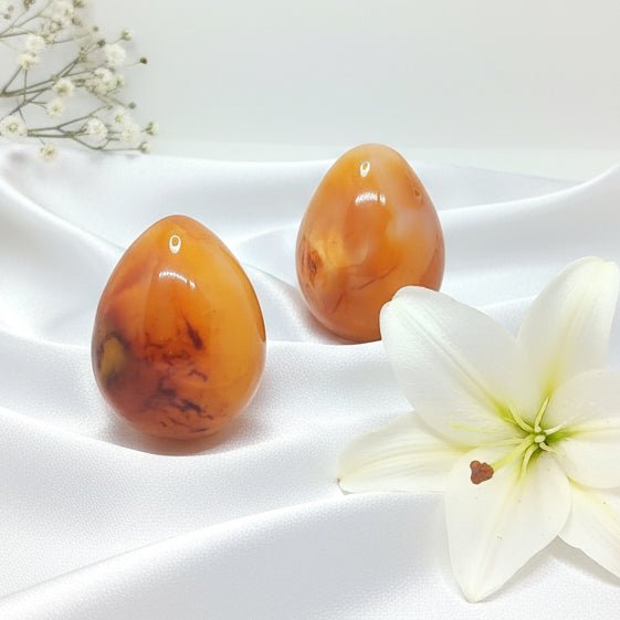 Galet, roulées, oeuf en Cornaline, pierre de Joie & Vitalité - Secret de Cristaux