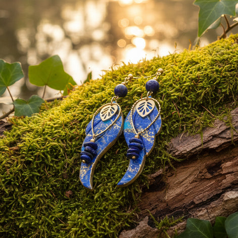 Boucles d'oreilles dorées lapis lazuli, Vérité Intérieure