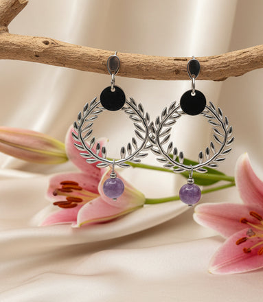 Boucles d'Oreilles Césaria ✦ Acier Doré ou Argenté & Pierre au Choix