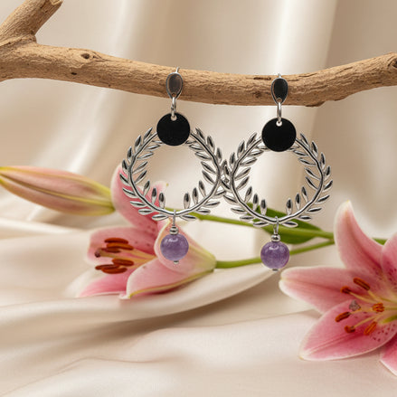 Boucles d'Oreilles Césaria ✦ Acier Doré ou Argenté & Pierre au Choix