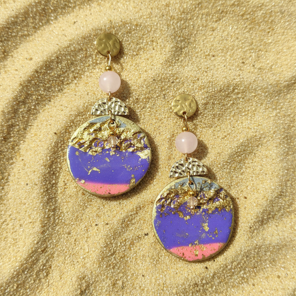 boucles d oreilles quart rose amour