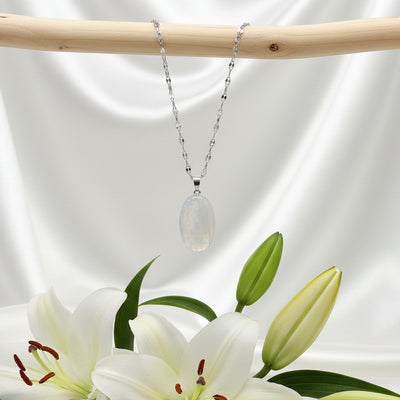 Collier et pierre de lune arc en ciel, péristérite