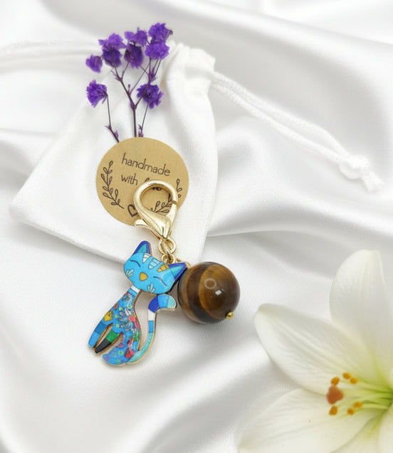 Porte clés de protection chat et oeil de tigre