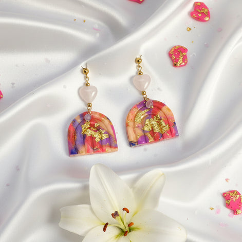 boucles d'oreilles artisanales polymère et pierres naturelle