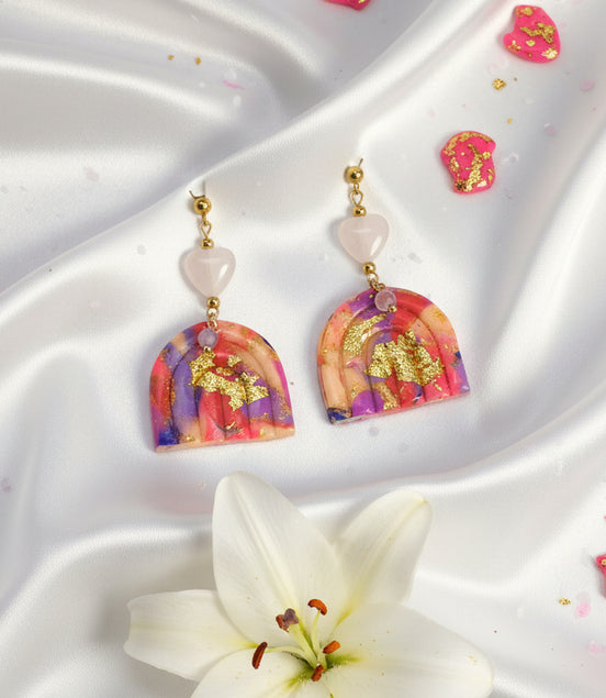 boucles d'oreilles artisanales polymère et pierres naturelle