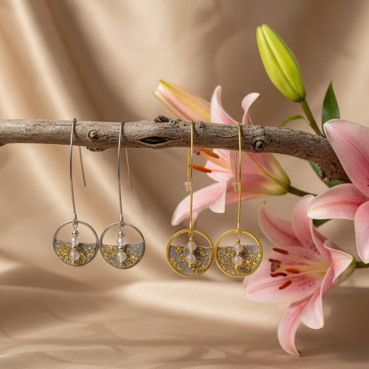 boucles d'oreilles chic doré argenté labradorite