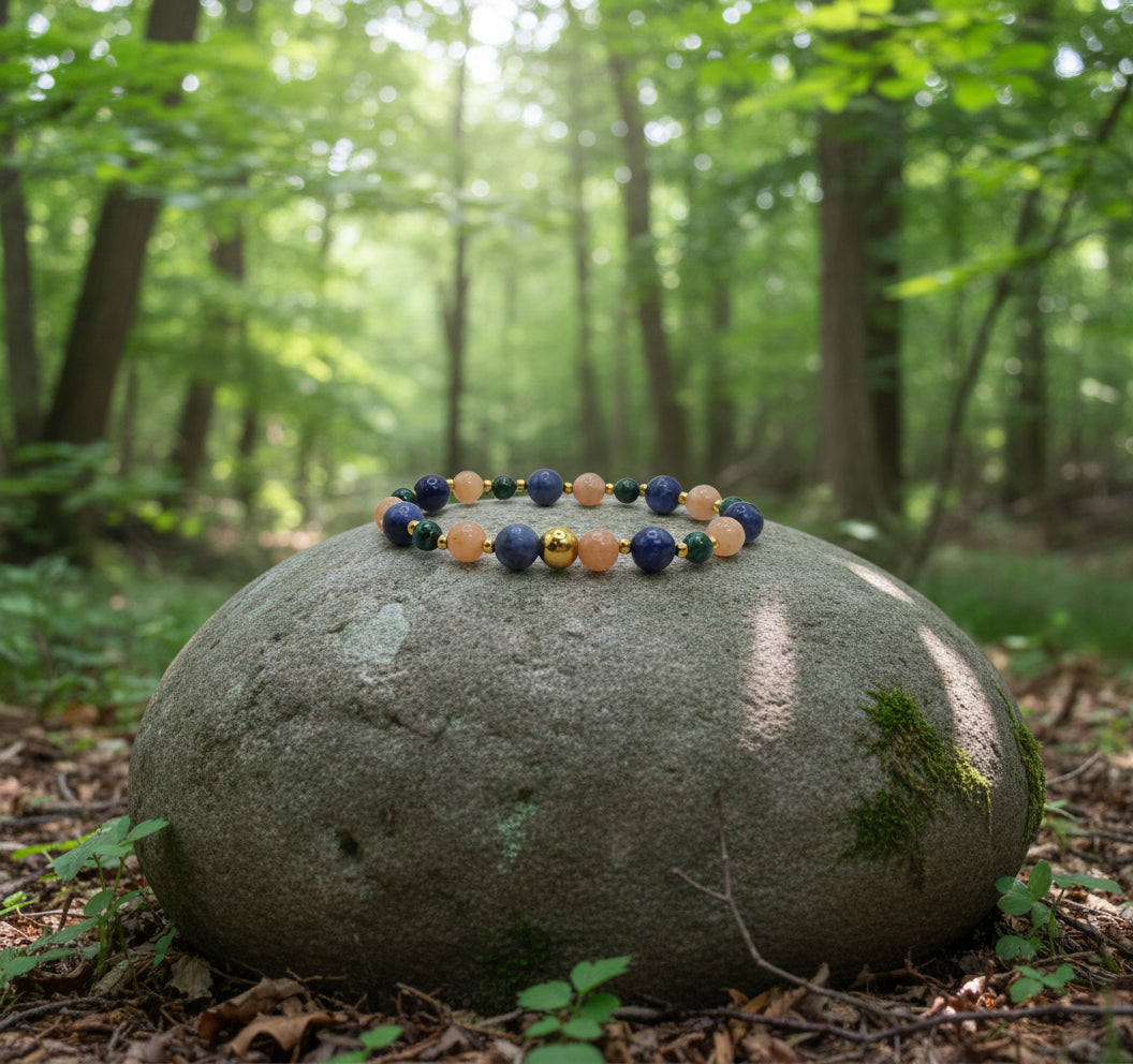 Bracelet Relation épanouie Pierre de Lune, Sodalite & Malachite