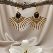 Boucles d'oreilles doré et oeil de tigre