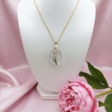 collier doré quartz tourmaline