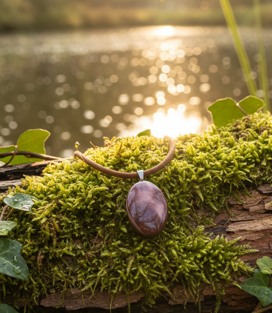 Collier Jaspe Mokaïte violette, Collier cuir naturel et pierre naturelle