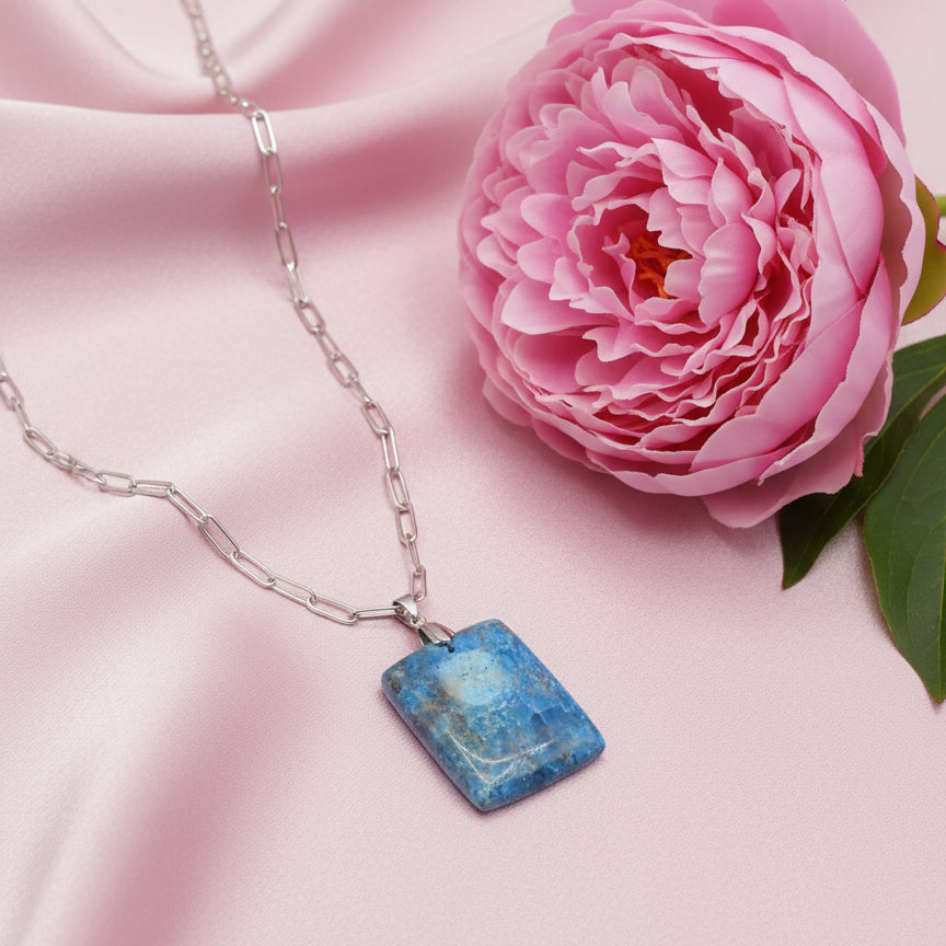 collier apatite 4cm  argenté 