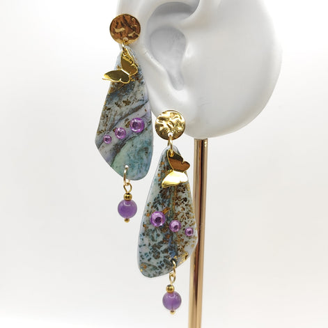 Boucles d'oreilles féeriques papillon et améthyste