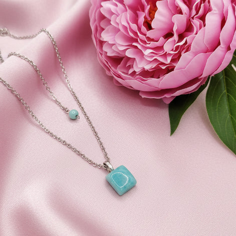 Collier fin Amazonite, argenté, doré au choix