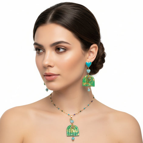 Parure Arc-en-Ciel Féérique en Amazonite, sautoir & Boucles d’oreilles