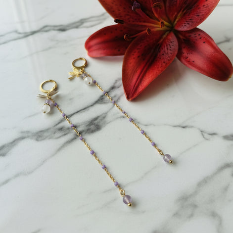 boucles d'oreilles améthyste longues