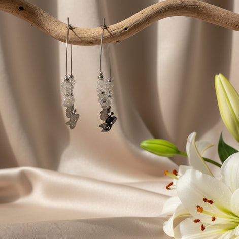 Boucles d'oreilles créoles sirène argenté en labradorite ou calcédoine bleu