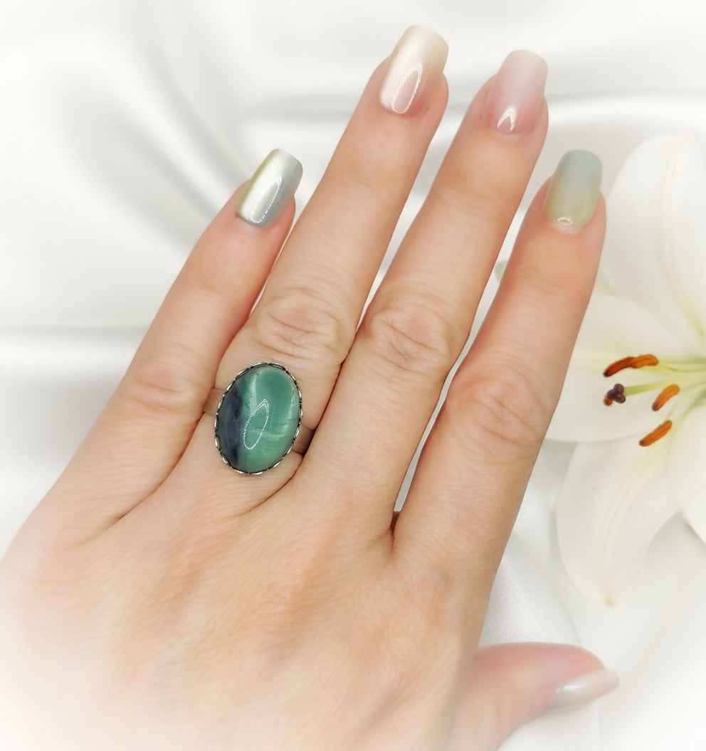 Bague en fluorite et acier inoxydable