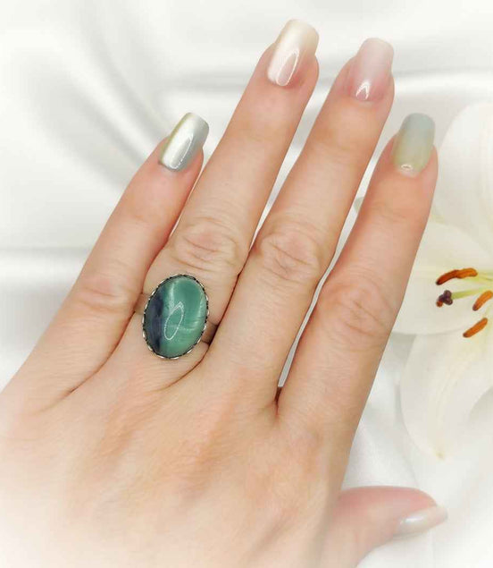 Bague en fluorite et acier inoxydable