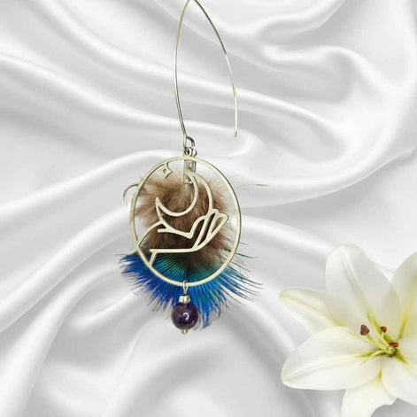 Collier "intuition lunaire" améthyste et plume de paon