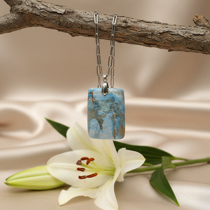 collier argenté apatite originale 4cm