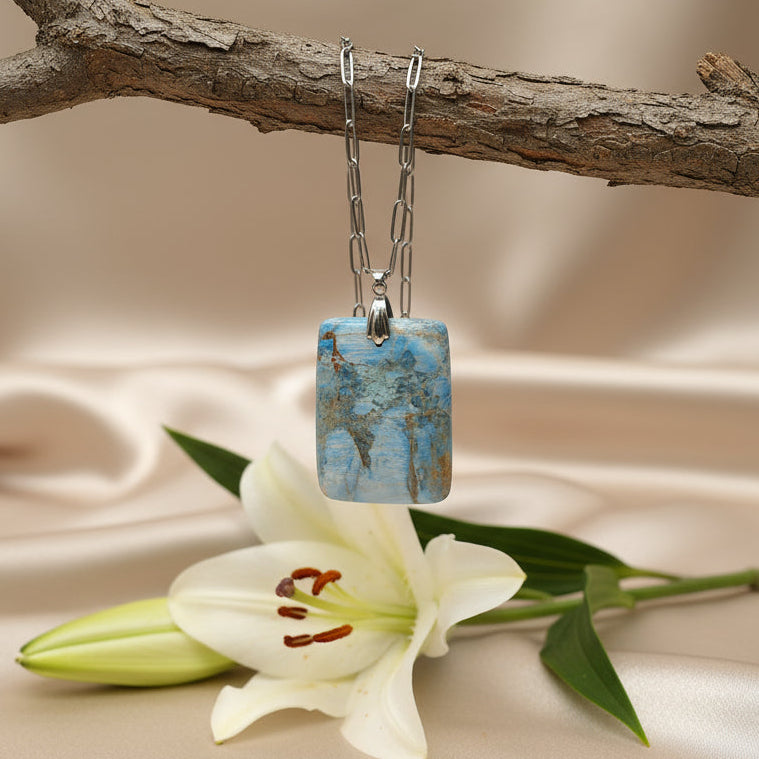 collier argenté apatite originale 4cm