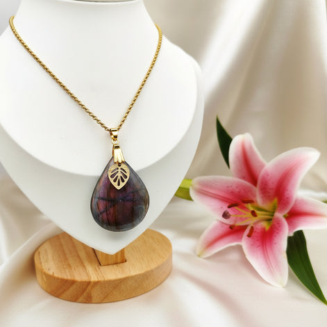 bijoux doré labradorite rose violette