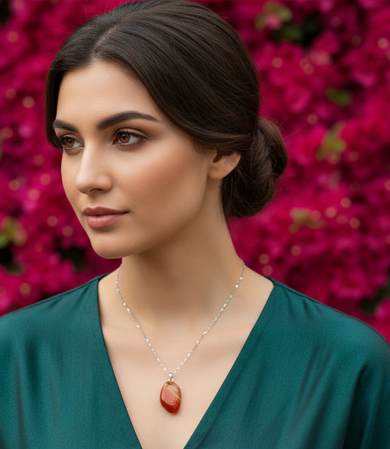 collier chaine argenté cornaline