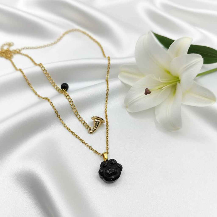Collier doré en Obsidienne patte de chat