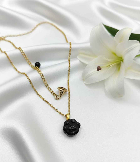 Collier doré en Obsidienne patte de chat