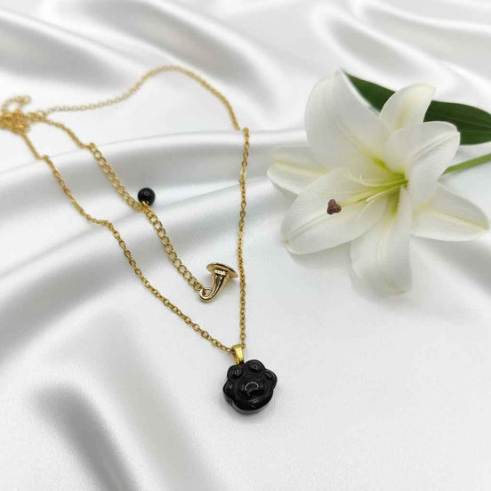 Collier doré en Obsidienne patte de chat