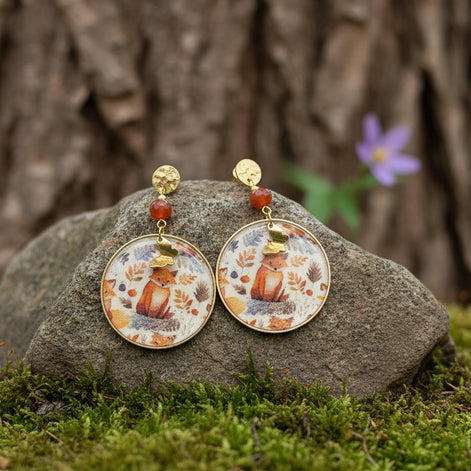 Boucles d'oreilles renard doré et cornaline
