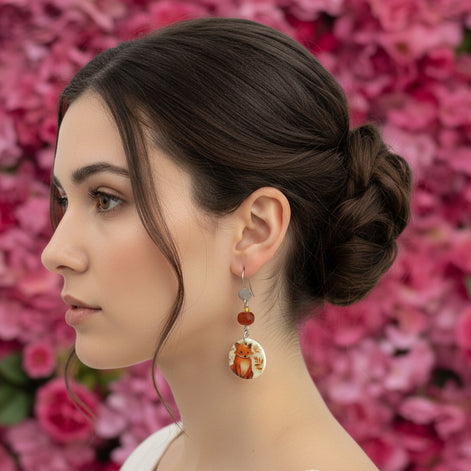 Boucles d'oreilles renard cornaline 