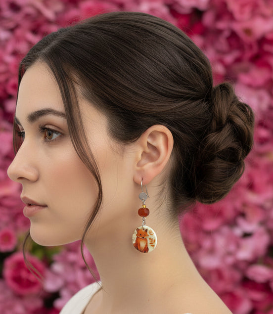 Boucles d'oreilles renard cornaline 