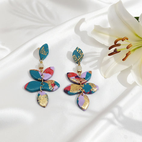 Boucles d'oreilles colorée, pierre de lune, polymère
