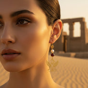 Boucles d'oreilles Bastet grenat pierre de lune