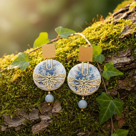 boucle d oreille papillon doré et angélite