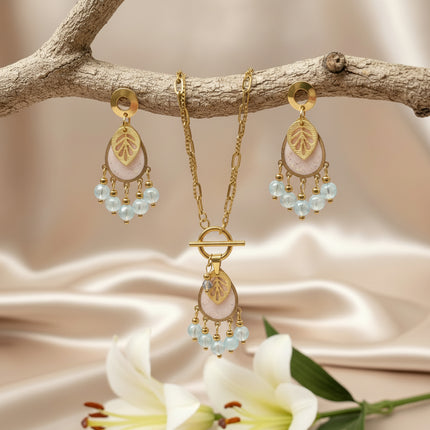 parure doré en pierre aigue marine