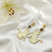 Boucles d'oreilles chat, pierre de lune, polymère