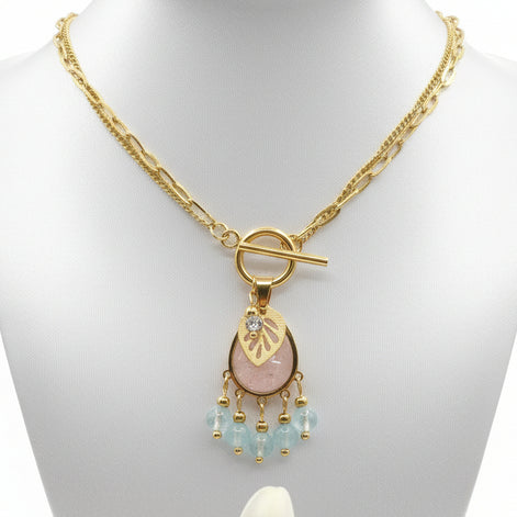 collier doré aigue marine